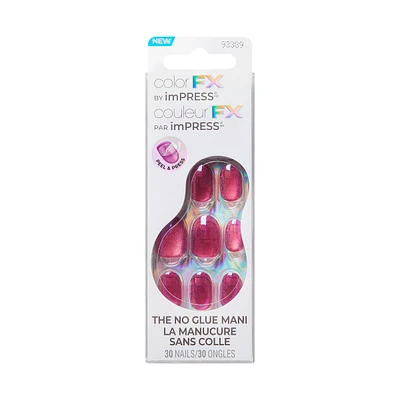 Impress Color Fx, Fake Nails, Fly Up, Silver, Oval, Short, 30 Count