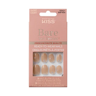 Kiss Salon X-Tend Led Soft Gel System Decorated Nails, White, Short Almond, 34 Count