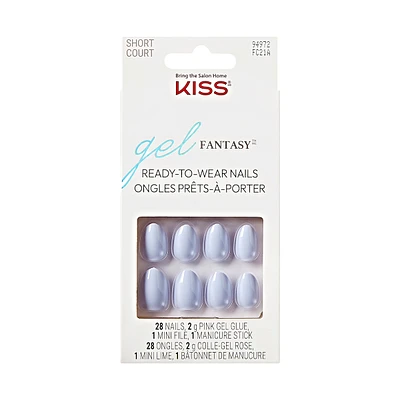 Kiss Gel Fantasy, Fake Nails, Day 1, Blue, Almond, Short, 28 Count