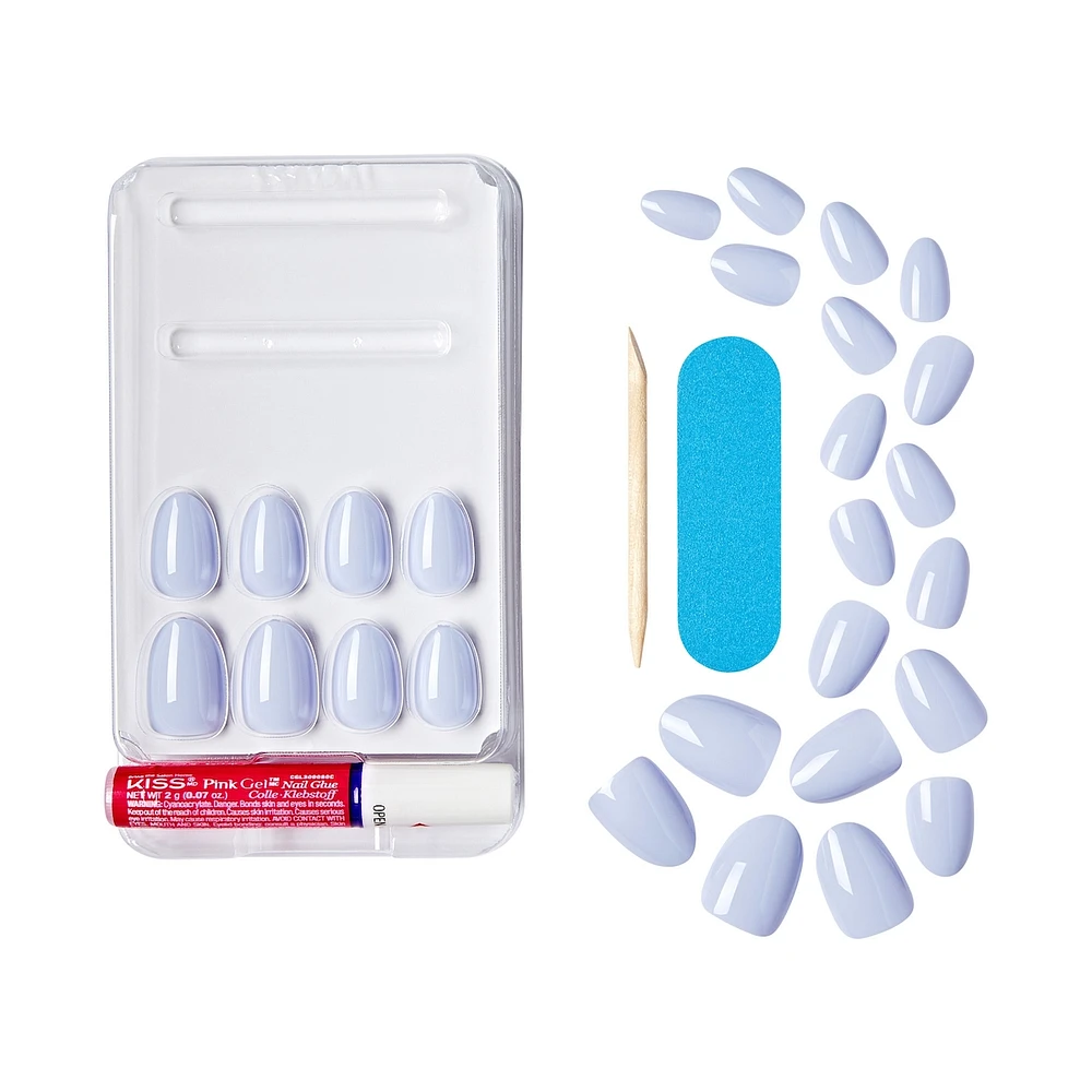 Kiss Gel Fantasy, Fake Nails, Day 1, Blue, Almond, Short, 28 Count