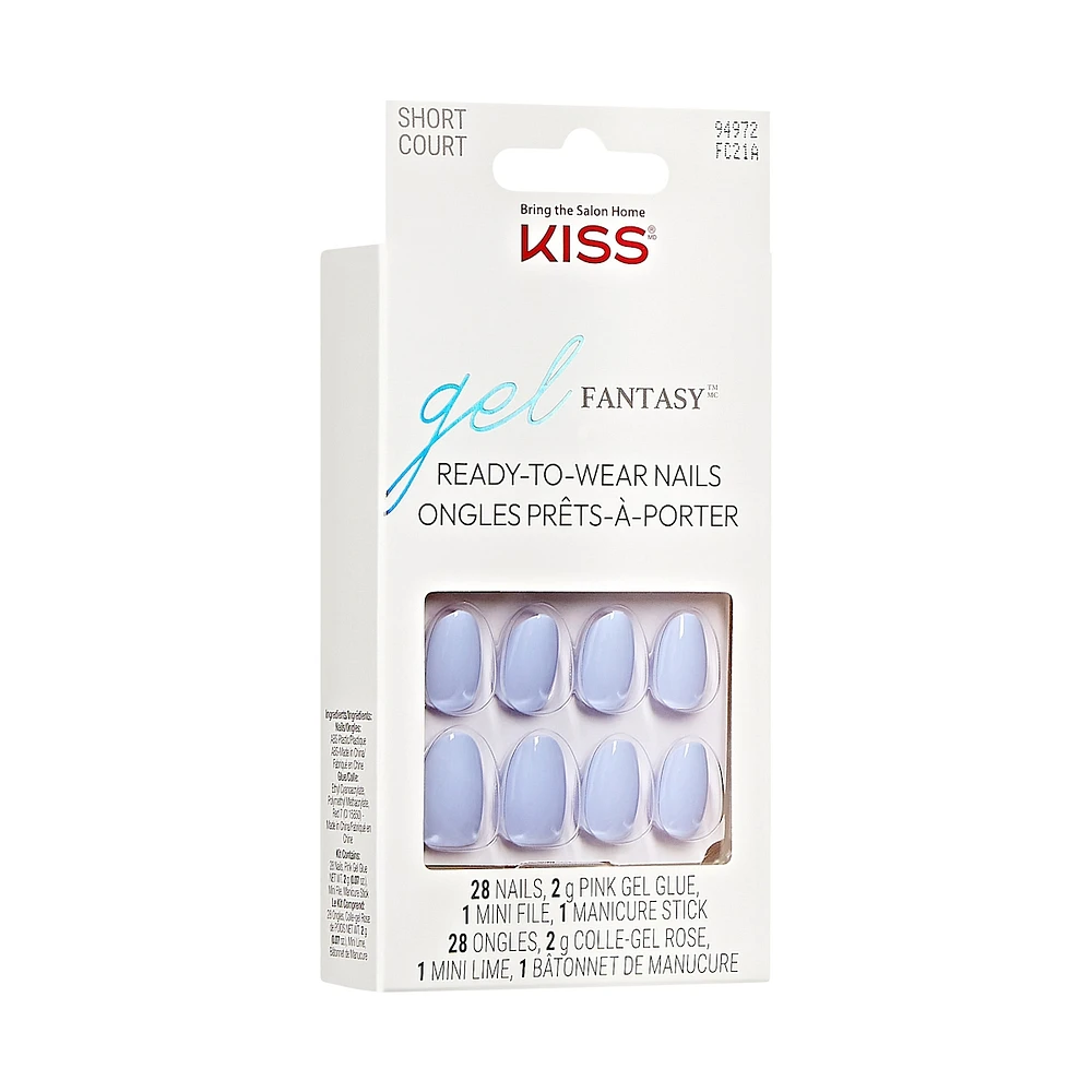Kiss Gel Fantasy, Fake Nails, Day 1, Blue, Almond, Short, 28 Count
