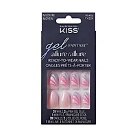 Kiss Gel Fantasy Allure, Fake Nails, Pink, Glide, Almond, Medium, 30 Count