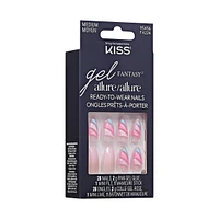 Kiss Gel Fantasy Allure, Fake Nails, Pink, Glide, Almond, Medium, 30 Count