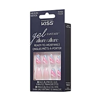 Kiss Gel Fantasy Allure, Fake Nails, Pink, Glide, Almond, Medium, 30 Count