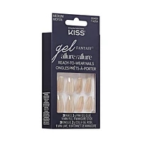 Kiss Gel Fantasy Allure, Fake Nails, Moon Beat, Beige, Coffin, Medium, 30 Count