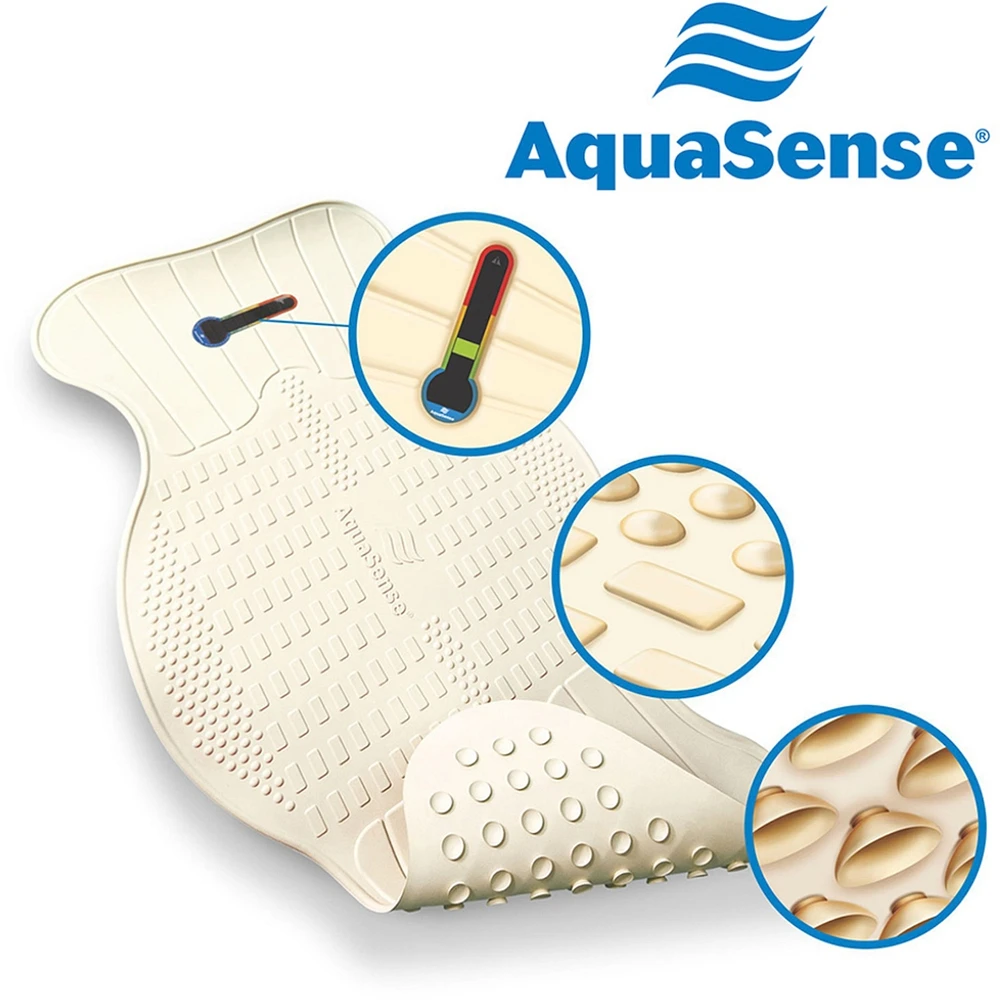 AquaSense Non-Slip Bath Mat with Built-In Temperature Indicator, Universal, White