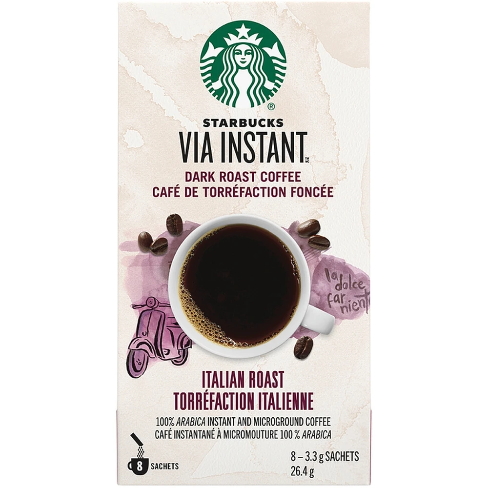 Via Instant Italian Roast, Dark Roast Coffee, 100% Arabica Instant & Microground Coffee