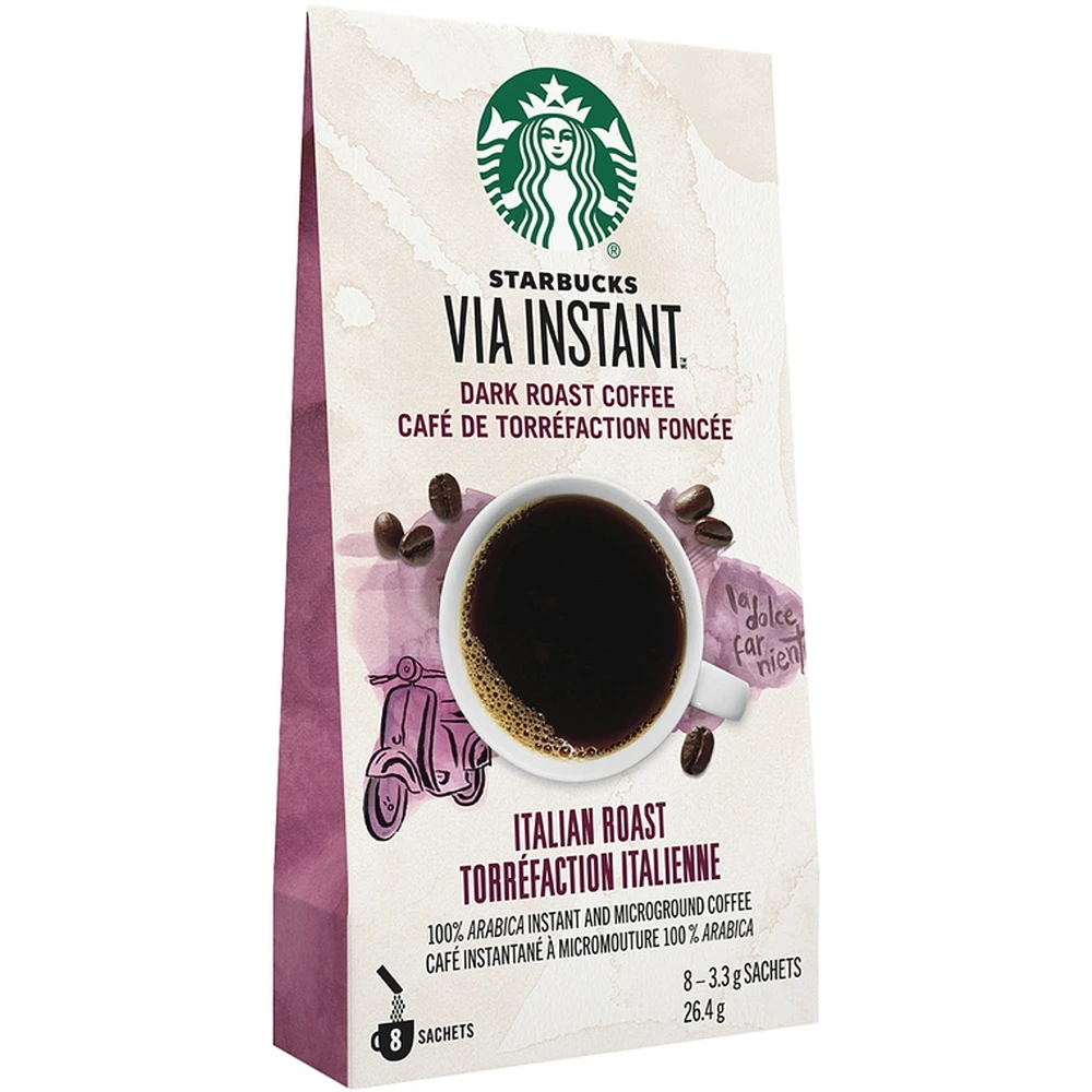 Via Instant Italian Roast, Dark Roast Coffee, 100% Arabica Instant & Microground Coffee