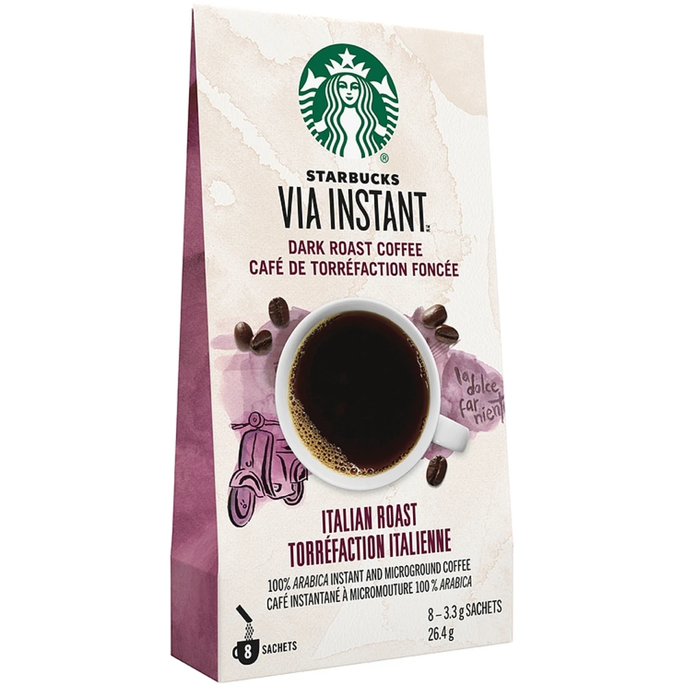 Via Instant Italian Roast, Dark Roast Coffee, 100% Arabica Instant & Microground Coffee