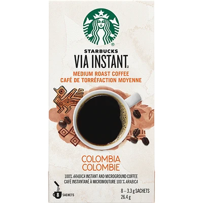 Via Instant Colombia, Medium Roast Coffee, 100% Arabica Instant & Microground Coffee