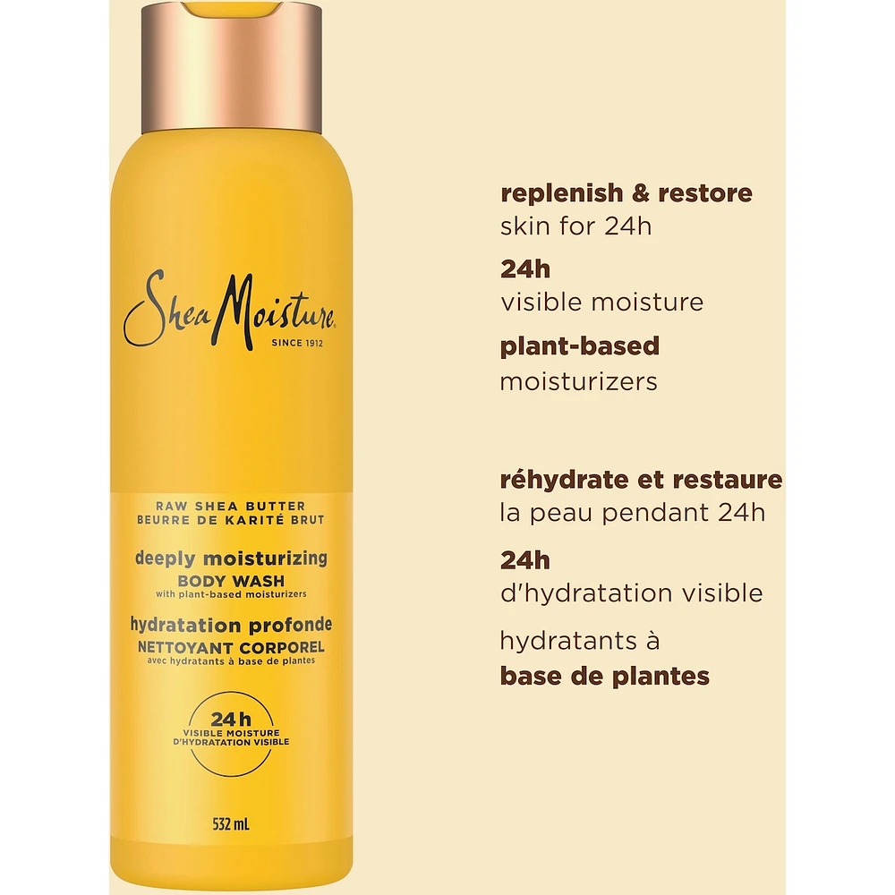 SheaMoisture  Body Wash Moisturize and Restore Dry Skin Raw Shea Butter for 24H Visible Moisture for Healthy, Glowing Skin 532 ml