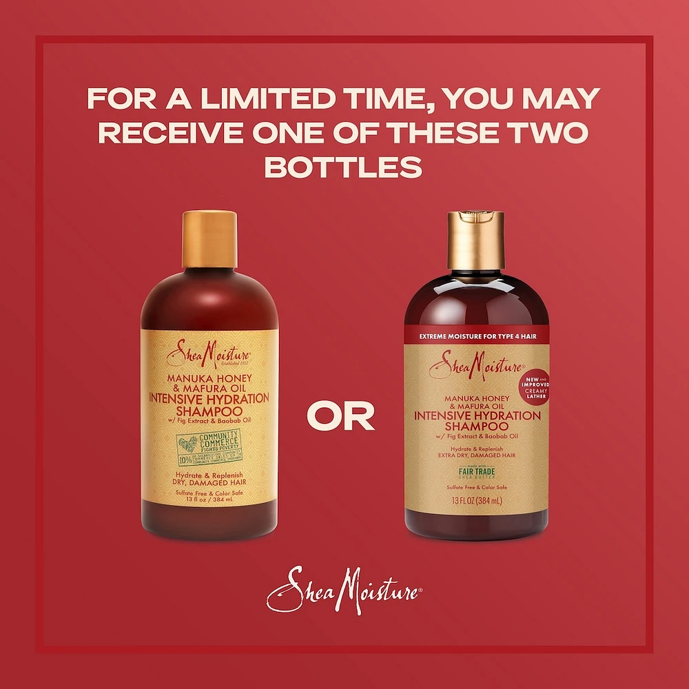 SheaMoisture Manuka Honey and Mafura Oil Intensive Hydration Shampoo for Dry, Damaged Hair with Fig Extract & Baobab Oil Sulfate-Free 384 ml