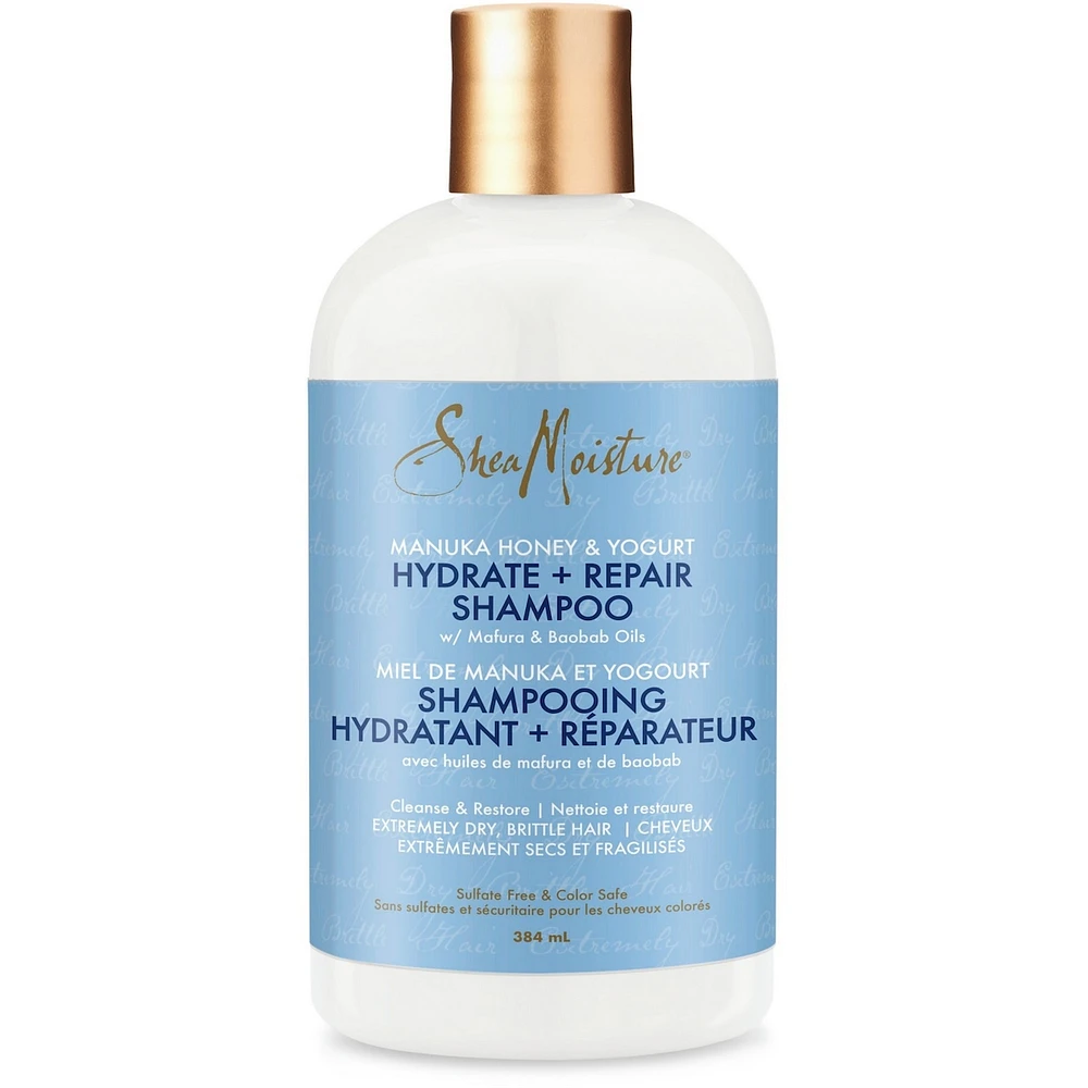SheaMoisture Manuka Honey & Yogurt Hydrate & Repair Sulfate-Free Shampoo for Damaged Wavy & Curly hair with Mafura & Baobab Oils 384 ml
