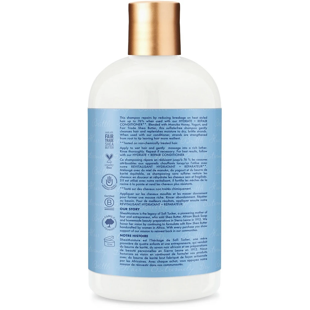 SheaMoisture Manuka Honey & Yogurt Hydrate & Repair Sulfate-Free Shampoo for Damaged Wavy & Curly hair with Mafura & Baobab Oils 384 ml