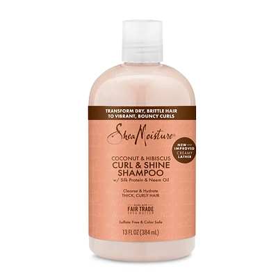 SheaMoisture Coconut & Hibiscus Curl and Shine Shampoo for Thick Curly hair with Silk Protein & Neem Oil Sulfate Free 384 ml