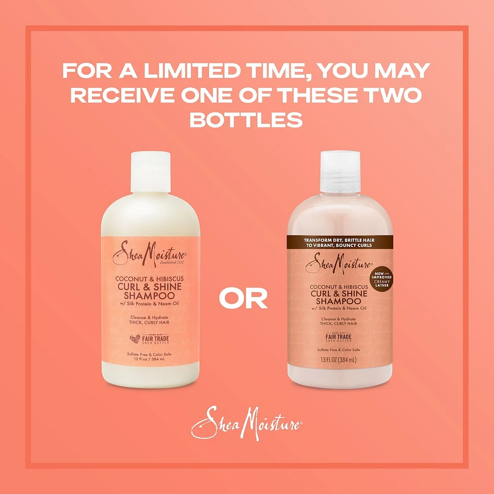 SheaMoisture Coconut & Hibiscus Curl and Shine Shampoo for Thick Curly hair with Silk Protein & Neem Oil Sulfate Free 384 ml