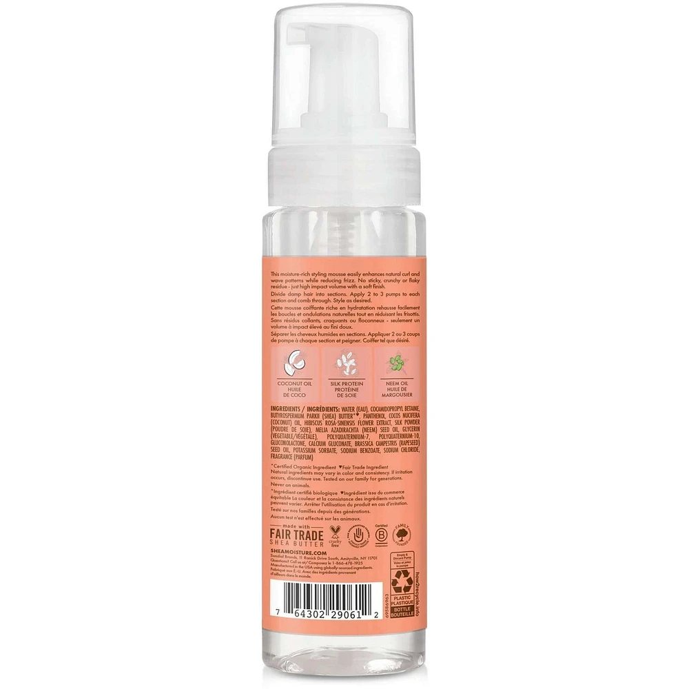 Frizz-Free Curl Mousse for Curly Hair Coconut & Hibiscus with Silk Protein & Neem Oil