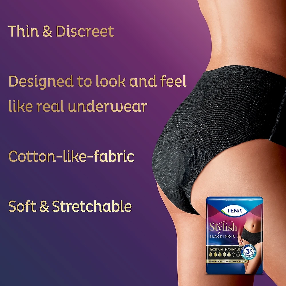 TENA Stylish Black Underwear Maximum Absorbency, Large, 16 Count