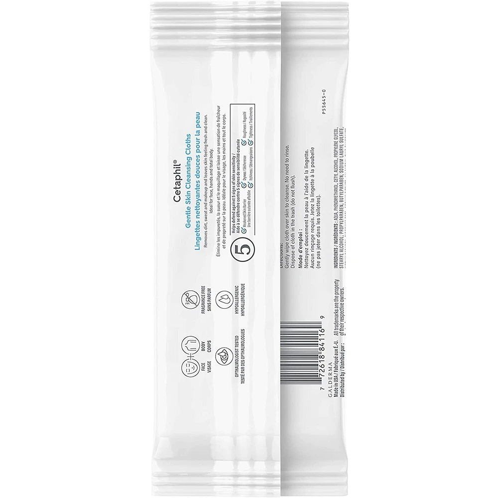Gentle Skin Cleansing Cloths - Face and Body Wipes - Removes Dirt, Oil and makeup, 10 Count