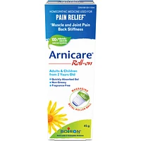 Boiron Arnicare Roll-on used for pain relief, muscle and joint pain, back stiffness.