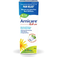 Boiron Arnicare Roll-on used for pain relief, muscle and joint pain, back stiffness.