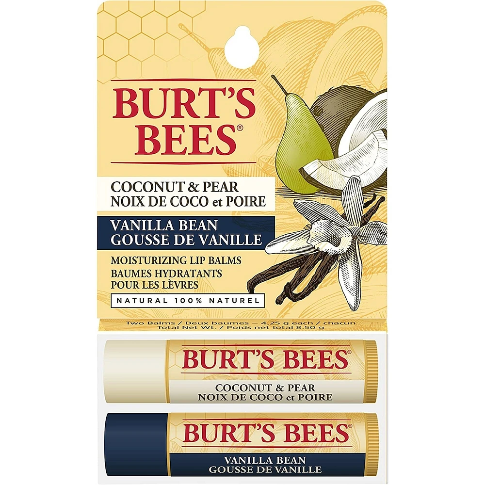 100% Natural Moisturizing Lip Balm, Coconut & Pear and Vanilla Bean