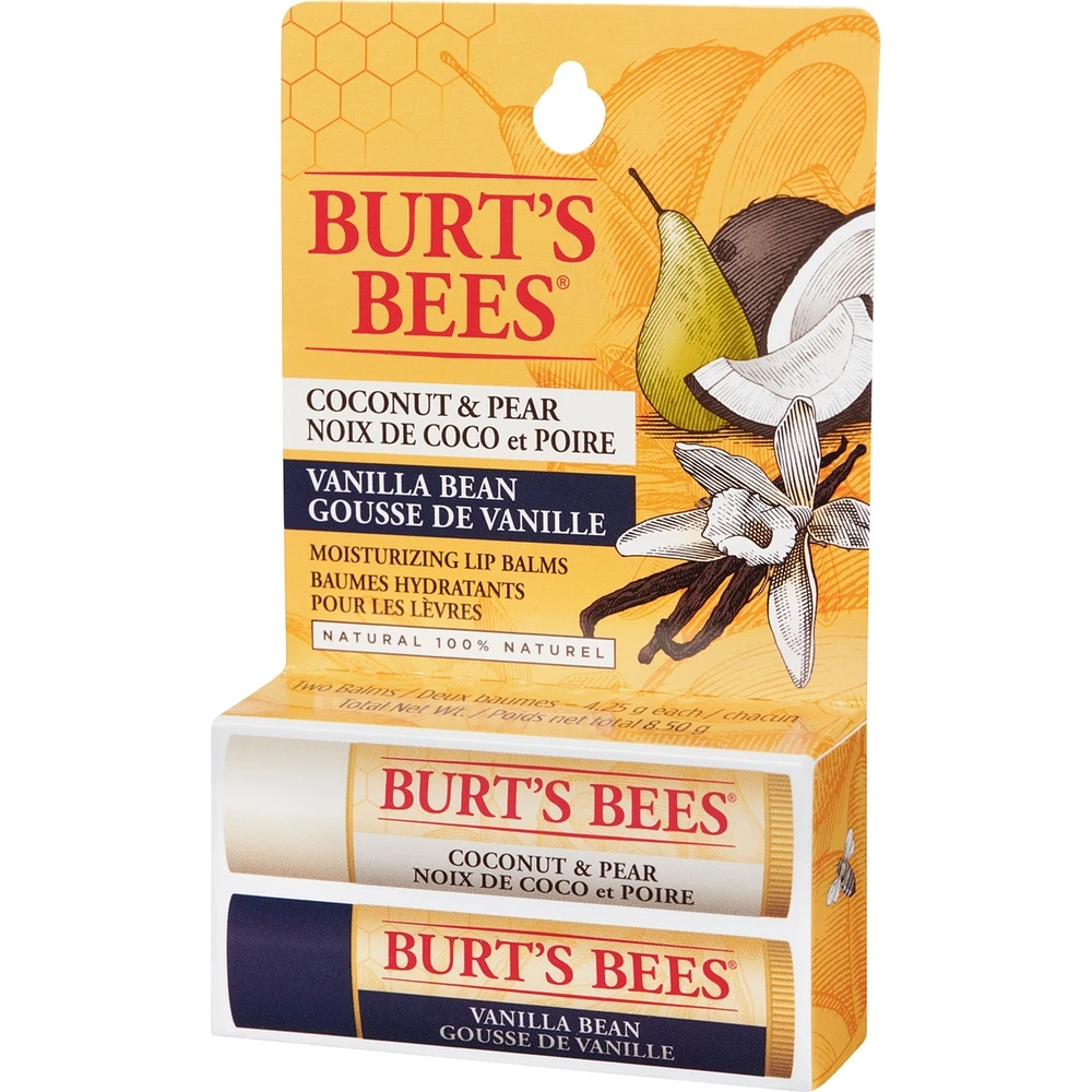 100% Natural Moisturizing Lip Balm, Coconut & Pear and Vanilla Bean