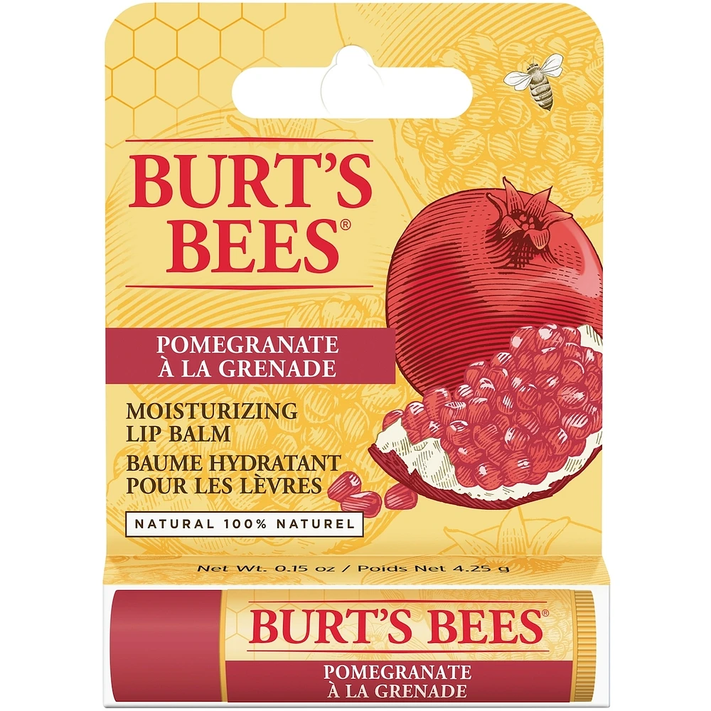 Baume hydratant pour les lèvres d’origine naturelle à 100 % à la grenade de Burt’s Bees, 1 tube