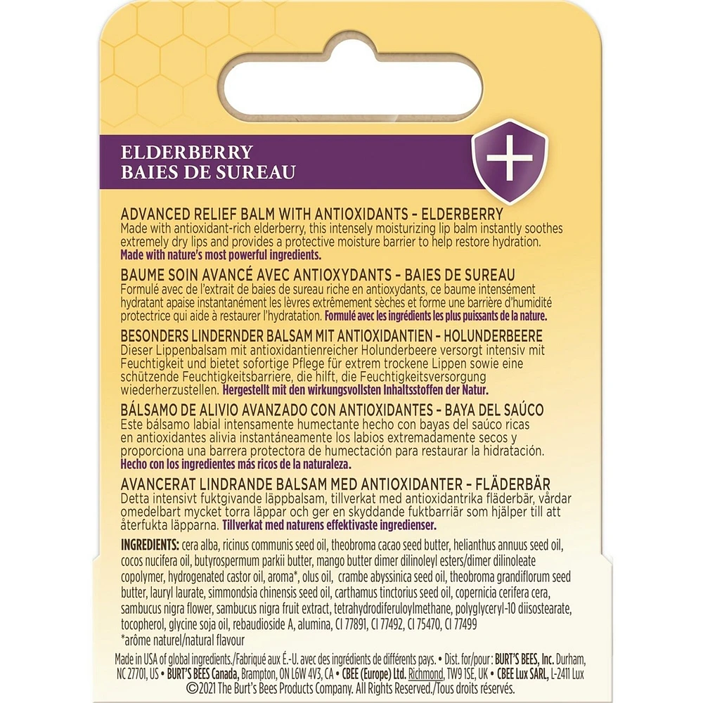100% Natural Origin Advanced Relief Lip Balm with Beeswax and Antioxidant-Rich Elderberry