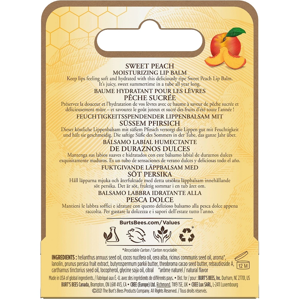 100% Natural Origin Moisturizing Lip Balm, Sweet Peach