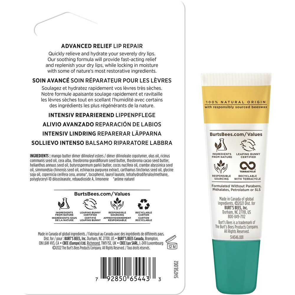100% Natural Origin, Advanced Lip Relief with Shea Butter and Echinacea