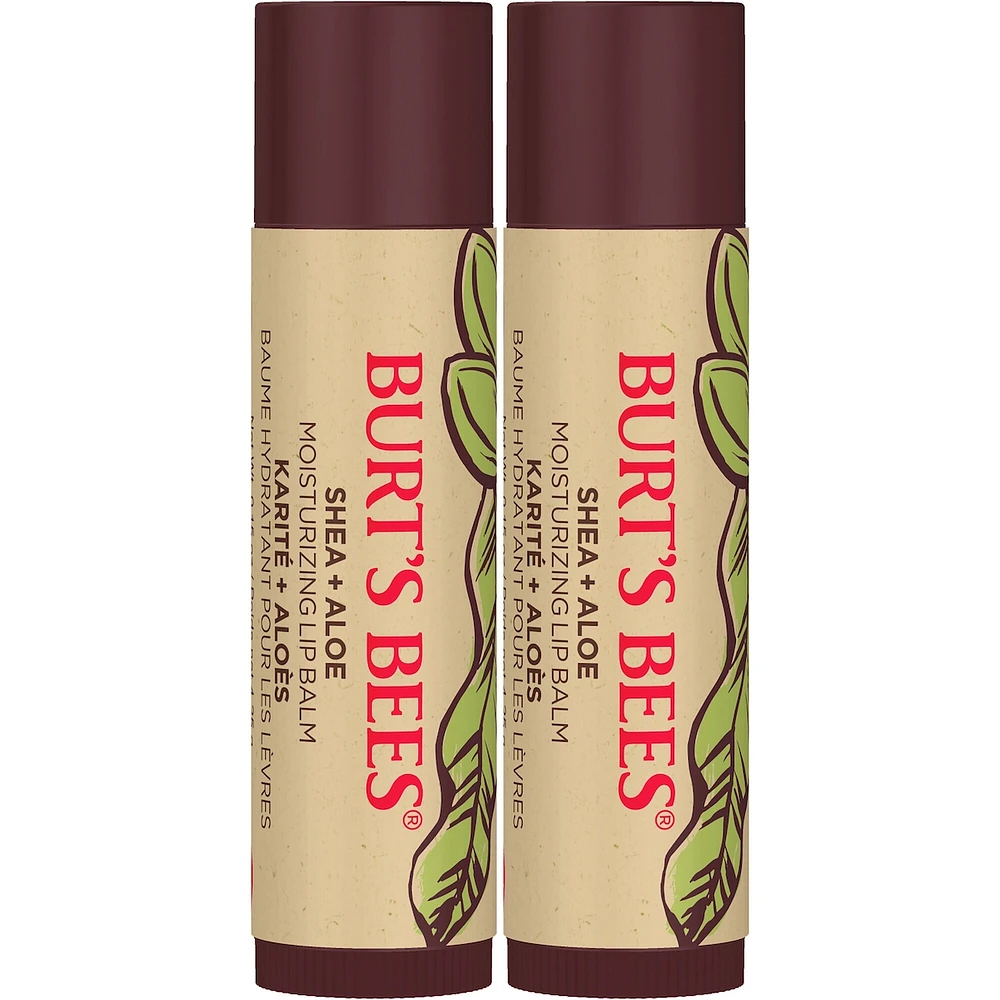 100% Natural Origin Moisturizing Lip Balm, Shea and Aloe, 2 Tubes
