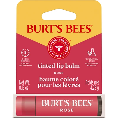 Baume hydratant coloré pour les lèvres 100 % d’origine naturelle de Burt's Bees®, Rose avec beurre de karité — 1 tube