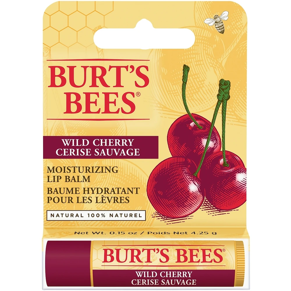 Baume hydratant pour les lèvres d’origine naturelle à 100 % à la cerise sauvage de Burt’s Bees, 1 tube