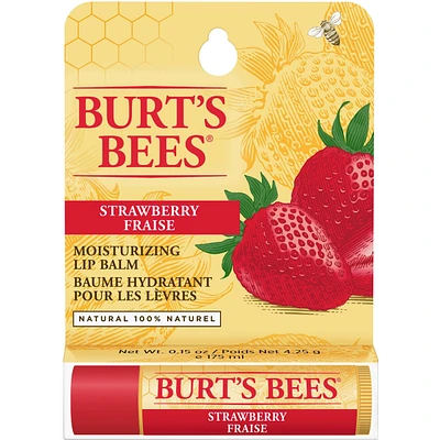 Baume hydratant pour les lèvres d’origine naturelle à 100 % à la fraise de Burt’s Bees, 1 tube