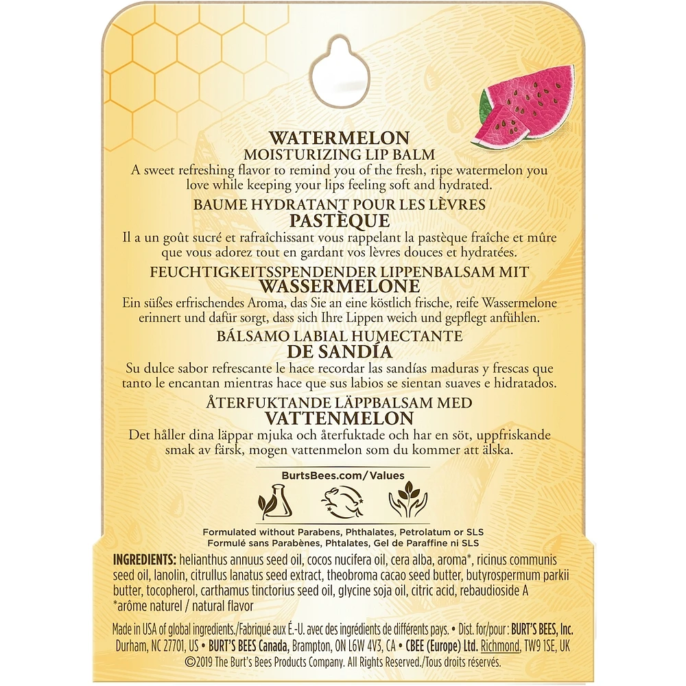 Baume hydratant pour les lèvres d’origine naturelle à 100 % de Burt’s Bees, pastèque