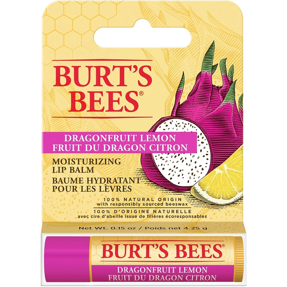 100% Natural Origin Moisturizing Lip Balm, Dragonfruit Lemon, Beeswax & Fruit Extracts