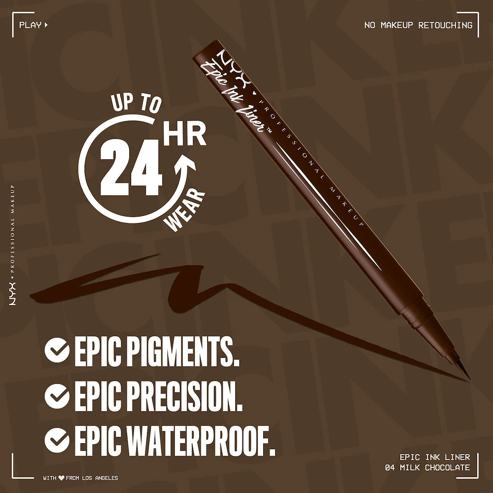 Epic Ink Liner, Waterproof Liquid Eyeliner, Flake Resistant & Smudge-Proof Formula, Flexible Brush Tip, Intense Pigment, Matte Finish