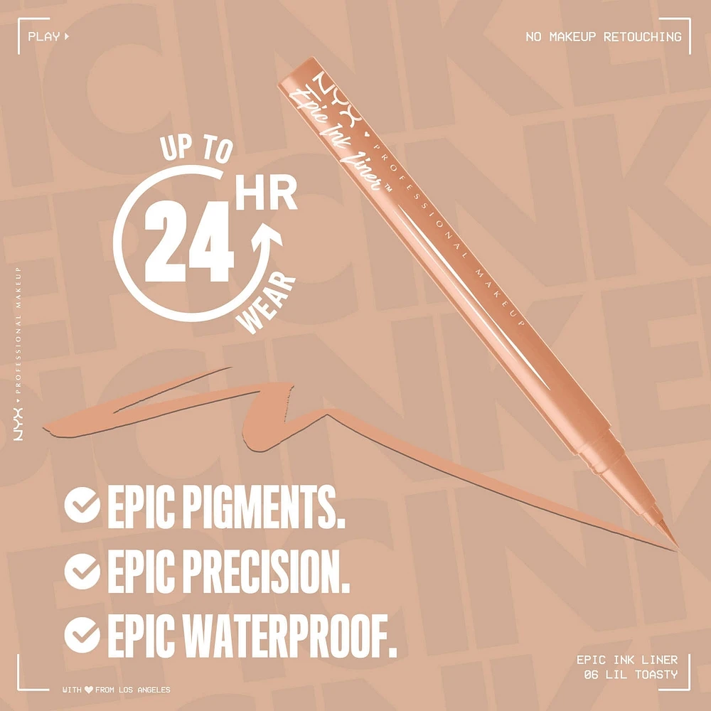 Epic Ink Liner, Waterproof Liquid Eyeliner, Flake Resistant & Smudge-Proof Formula, Flexible Brush Tip, Intense Pigment, Matte Finish
