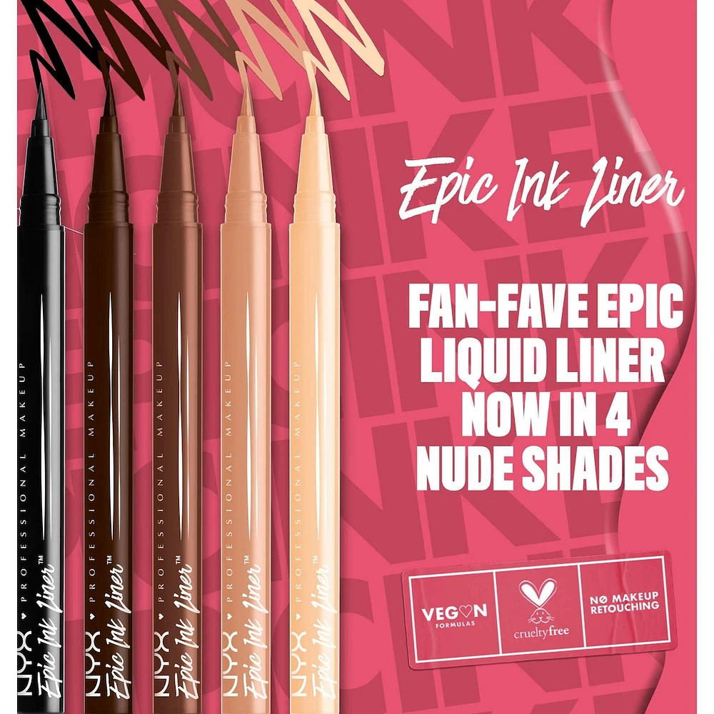 Epic Ink Liner, Waterproof Liquid Eyeliner, Flake Resistant & Smudge-Proof Formula, Flexible Brush Tip, Intense Pigment, Matte Finish