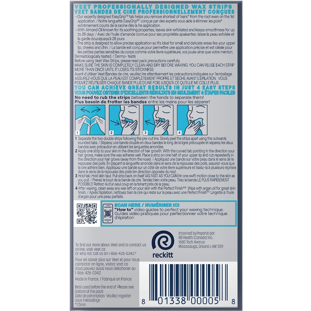 Veet® Professional™ Wax Strips, For Face, Sensitive Skin, With Almond Oil