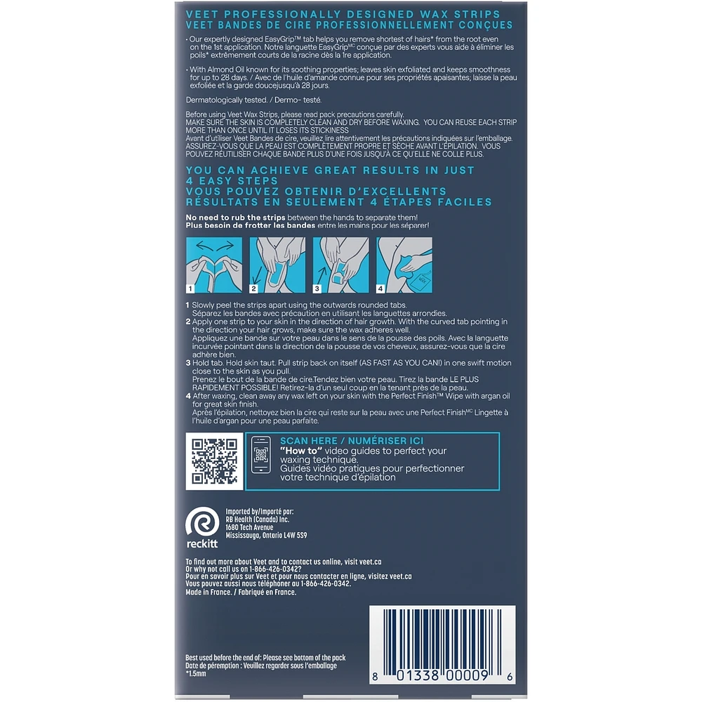 Veet® Professional™ Wax Strips, For Legs & Body, Sensitive Skin, With Almond Oil