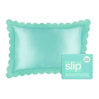 slip pure silk queen pillowcase with scalloped edge - turquoise