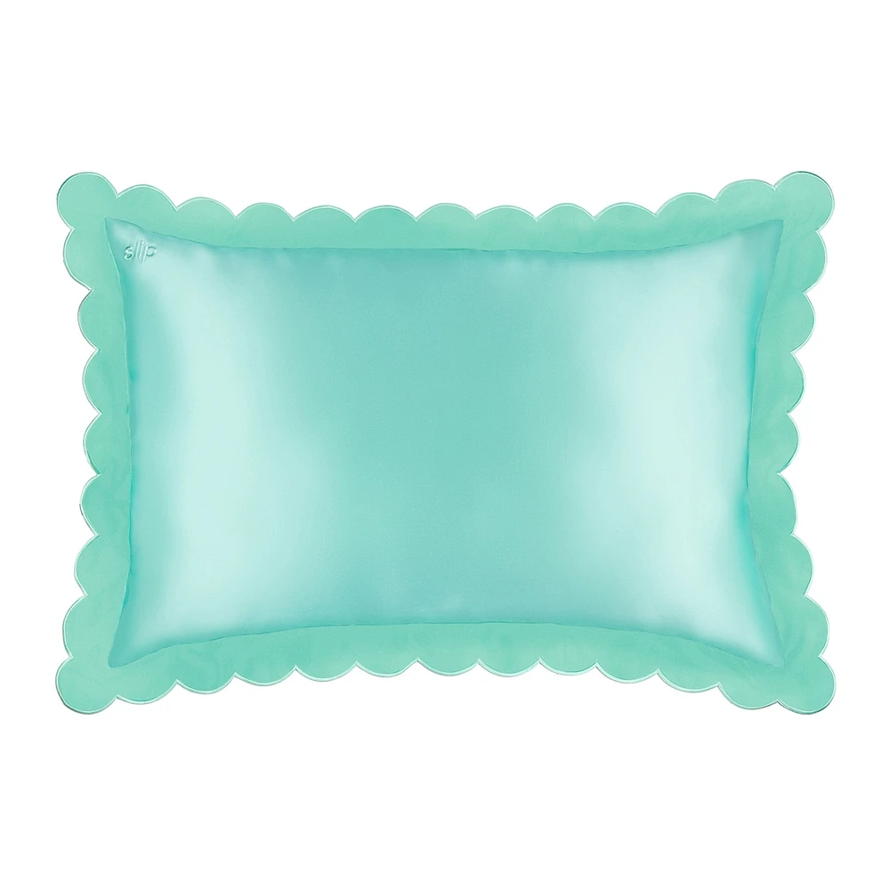 slip pure silk queen pillowcase with scalloped edge - turquoise