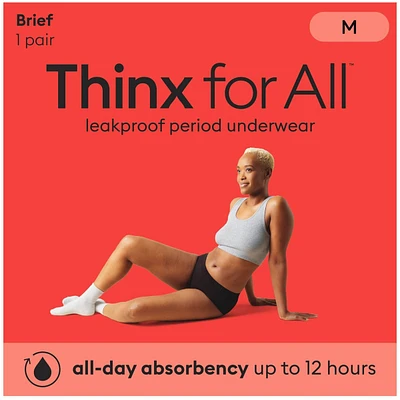Thinx for All Women's Everyday Comfort Brief Leakproof Period Underwear, Size Medium, Black