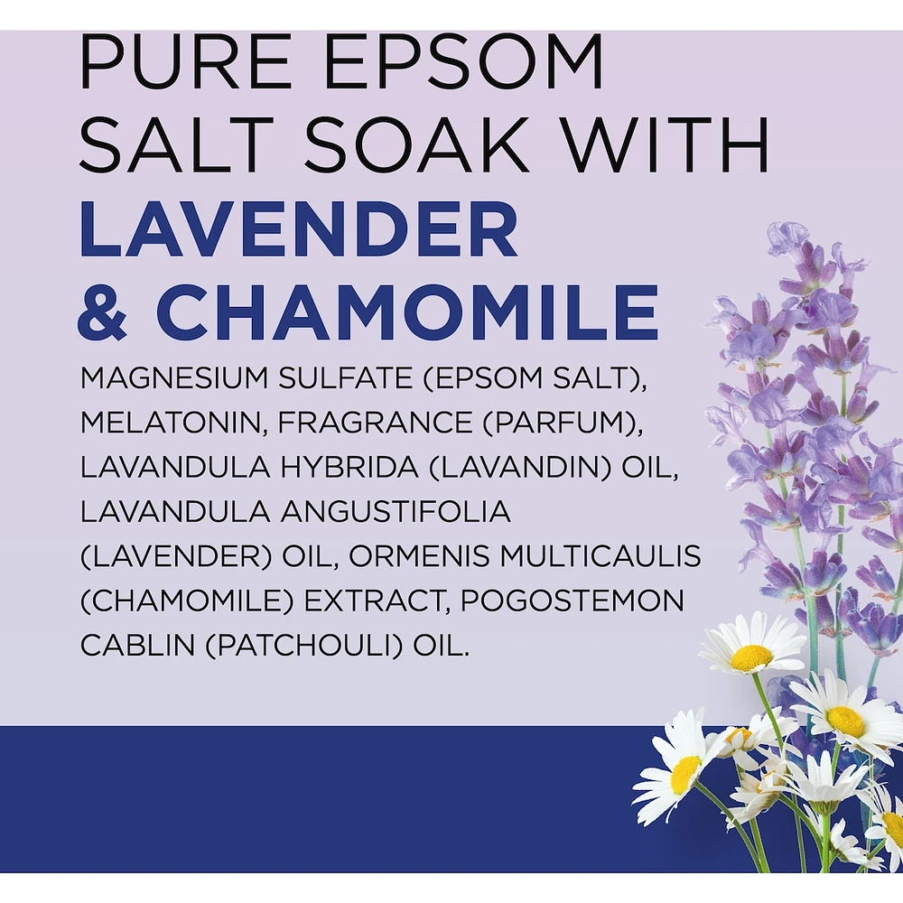 Pure Epsom Salt Soak, Sleep Blend with Melatonin,  Lavender & Chamomile Essential Oils