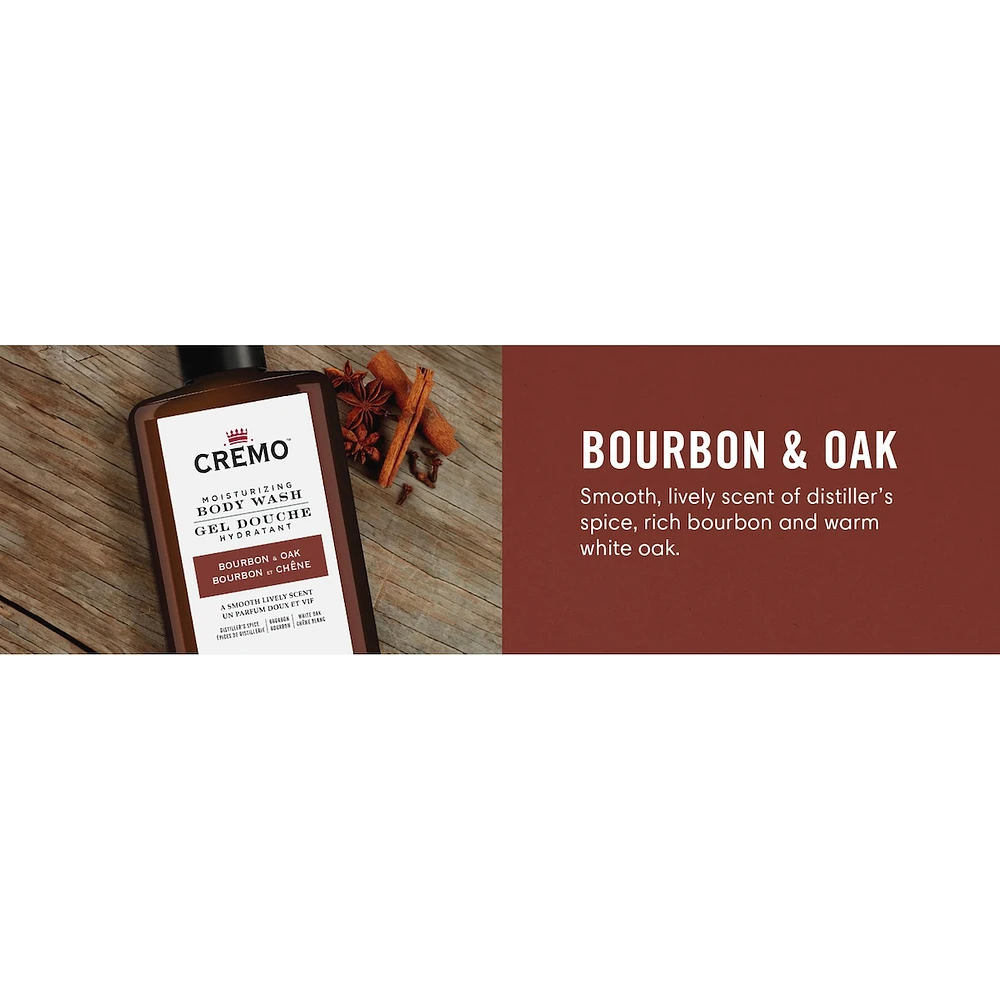 Gel douche au parfum de bourbon et de chêne de marque Cremo, 473 mL