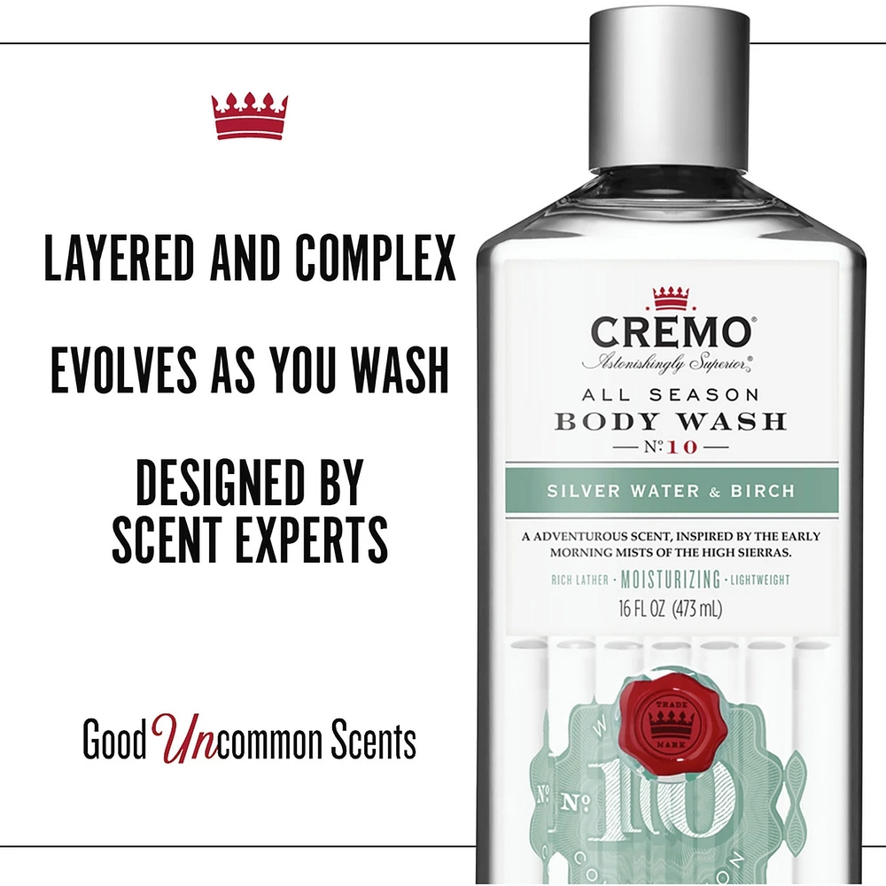 Cremo Silver Water & Birch Revitalizing Body Wash for Men, 473 mL