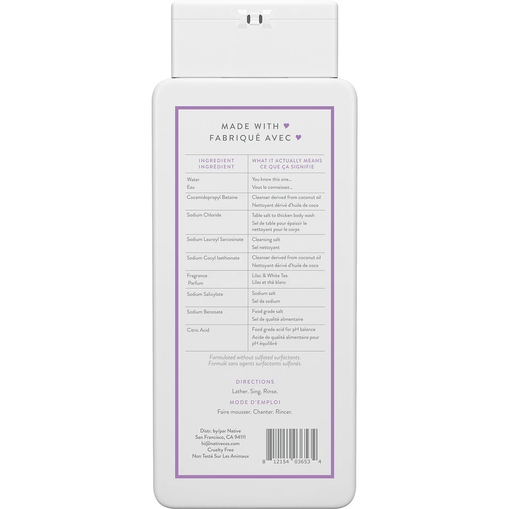 Natural Body Wash, Lilac & White Tea, Sulfate Free, Paraben Free