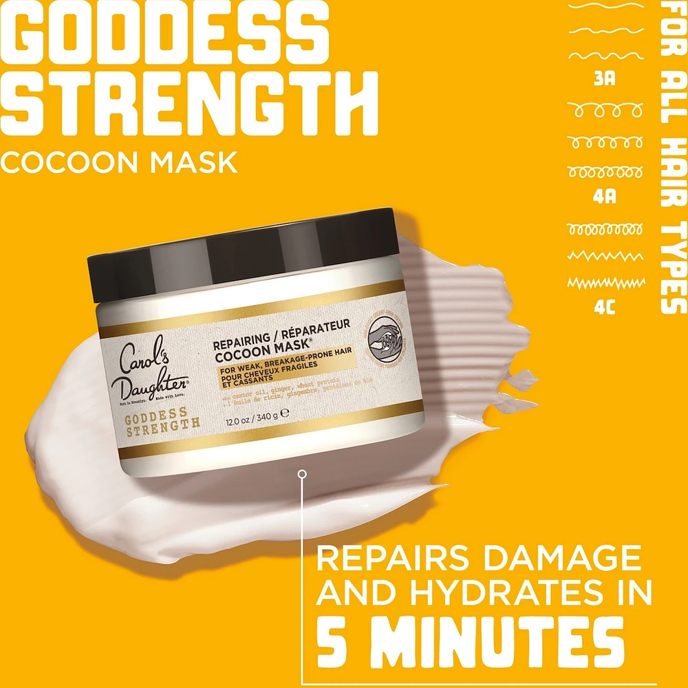 Goddess Strength Repairing Cocoon Hydrating Hair Mask for Dry Damaged Weak & Curly Hair, with Castor Oil